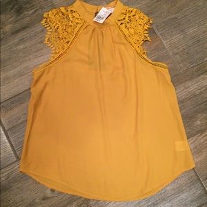 Mustard Yellow Lace Sleeved Top